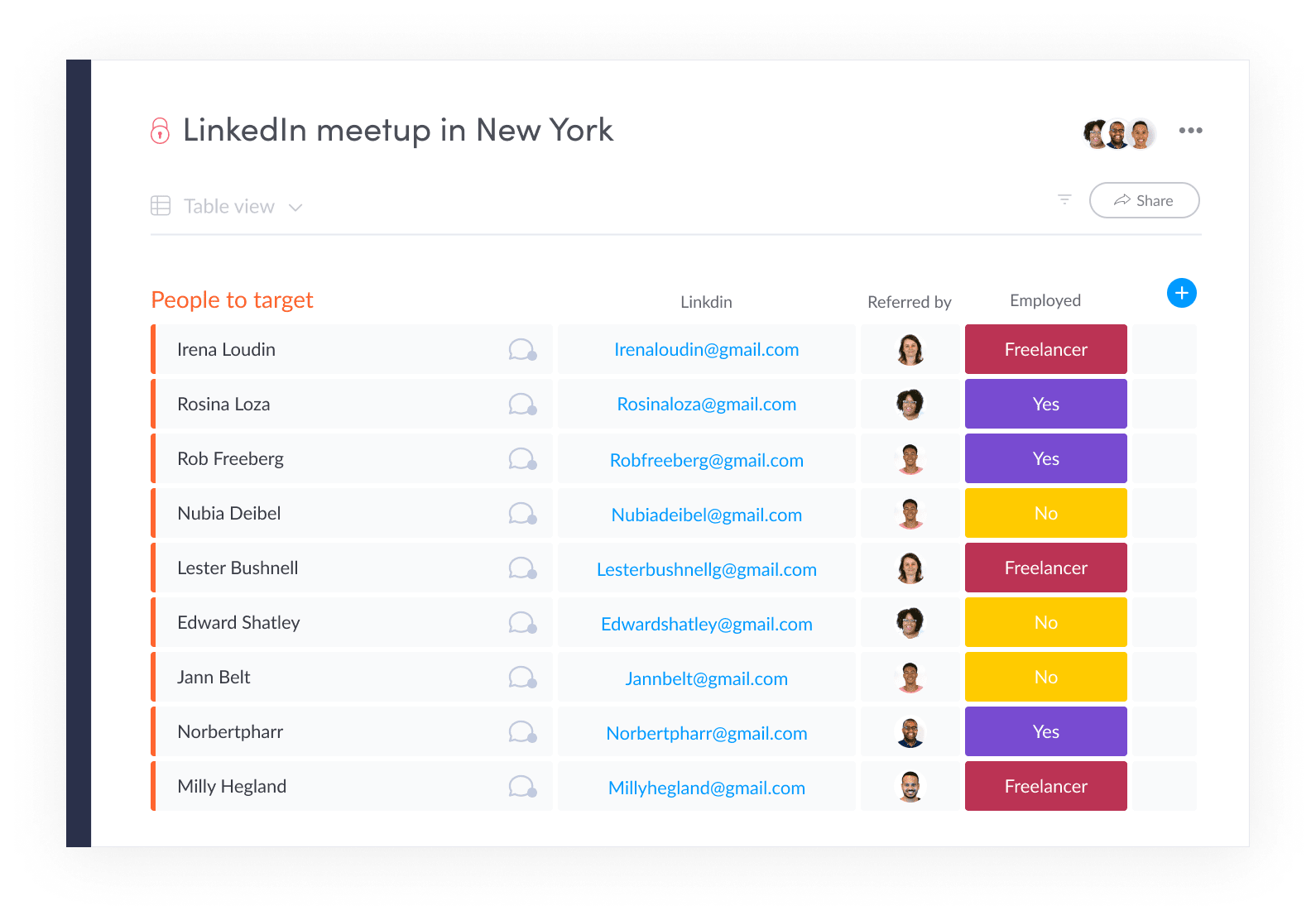 A monday.com board for managing a recruiting event